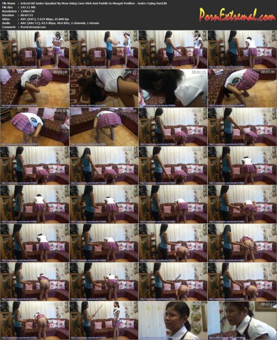 School Girl Janice Spanked By Mom Using Cane Stick And Paddle In Murgah Position - Janice Crying Hard