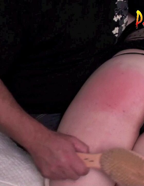 AssumeThePositionStudios - Lingerie Model Hairbrush Spanking for Tardiness! Christy Paddled Purple OTK